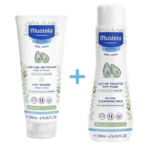 MUSTELA 2EN1 GEL NETTOYANT + LAIT DE TOILETTE SANS RINÇAGE À L'AVOCAT BIO