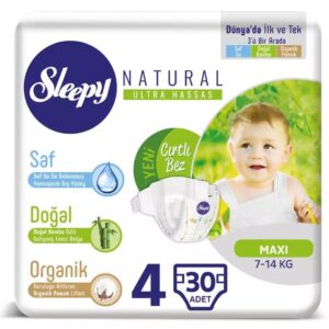 Sleepy Natural Maxi Baby Diapers Size 4 - (7-14kg) 30 Units
