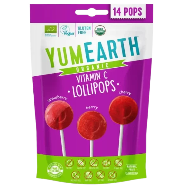 Yum Earth 14 Sucettes Pops Fruits Rouges sans Gluten 87G