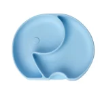 YUMMY Assiette Éléphant en Silicone avec Ventouse 4M+ Bleu ciel