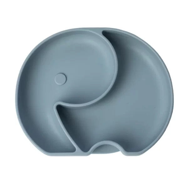 YUMMY Assiette Éléphant en Silicone avec Ventouse 4M+ Bleu Pastel