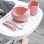 YUMMY Coffret Repas en Silicone - Bol Verre Deux Cuillères - 4M+ Rose Poudre