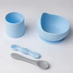 YUMMY Coffret Repas en Silicone - Bol Verre Deux Cuillères - 4M+ Bleu Ciel