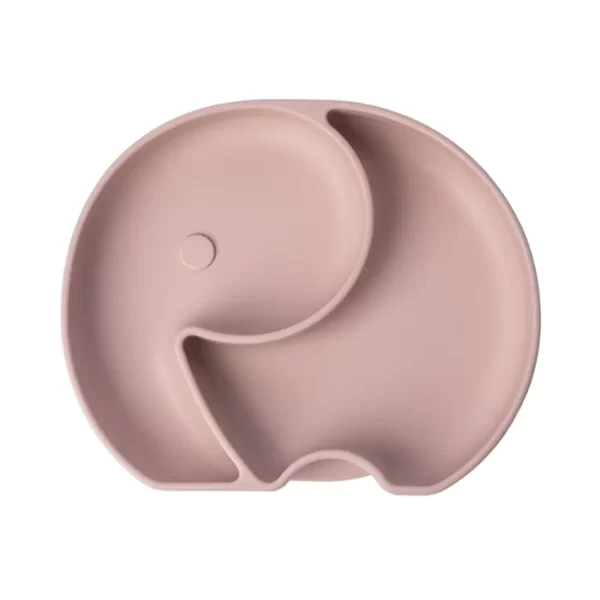 YUMMY Assiette Éléphant en Silicone avec Ventouse 4M+ Rose Poudré