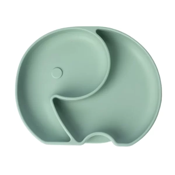 YUMMY Assiette Éléphant en Silicone avec Ventouse 4M+ vert Pastel