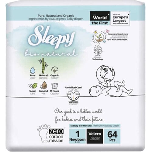 Couches Sleepy Bio Natural pour nouveau-nés Taille 1 - 64 unités