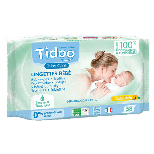 TIDOO 58 lingettes bébé bio Lingette bébé ultra doux parfumé lotus blanc