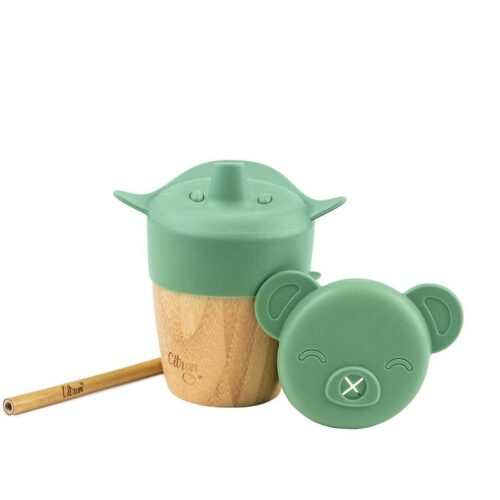 Citron Tasse en bambou avec 2 couvercles en silicone- Vert pastel2