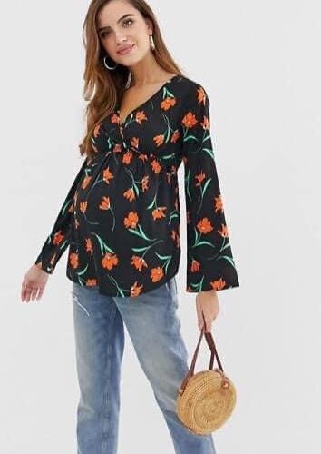 Blouse cache cœur fleur orange taille M