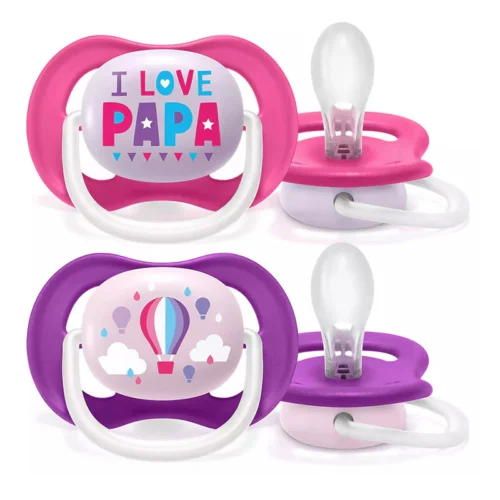 Avent Lot de 2 Sucettes Ultra Air I Love Papa 6-18m Fille