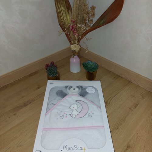 Cape de bain – serviette de bain chez Mon baby 100×100 cm+ doudou Rose Coton 100%