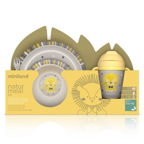 miniland Kit vaisselle enfant naturmeal leo assiette bambou bio set repas