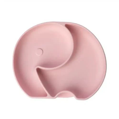 YUMMY Assiette Éléphant en Silicone avec Ventouse 4M+ Rose Poudré