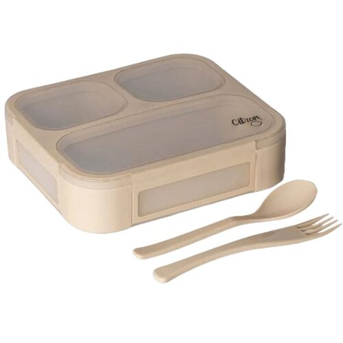 citron Lunchbox Bento avec Fourchette et Cuillère - Beige