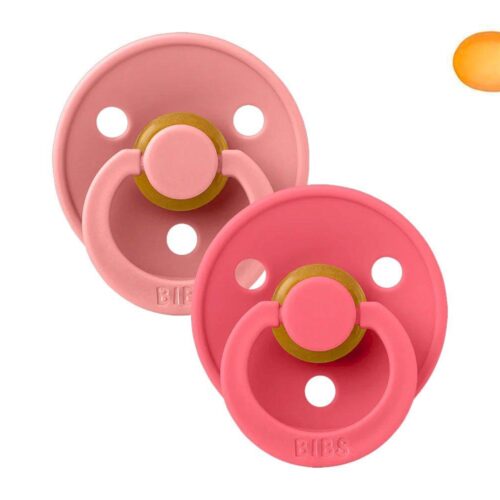 Caoutchouc BIBS 2 Sucettes, Couleur Symétrique Rose Poudré/Corail 6 à 18 m
